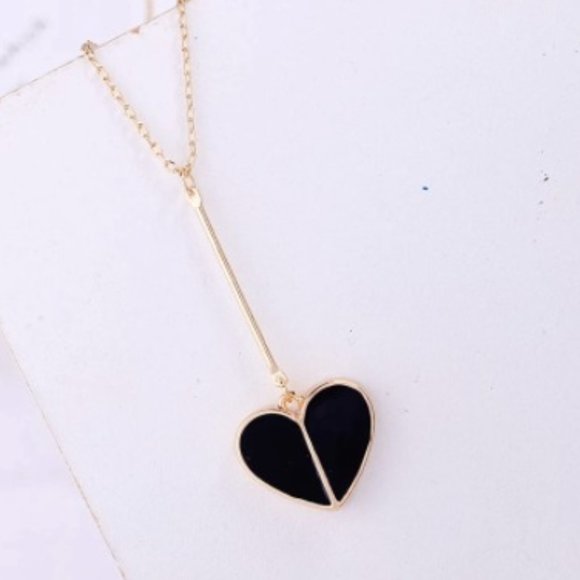 LiveChicStyle Jewelry - Black Enamel Gold Drop Heart Necklace